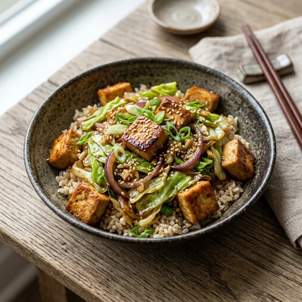 Cabbage Tofu Miso Stir-Fry