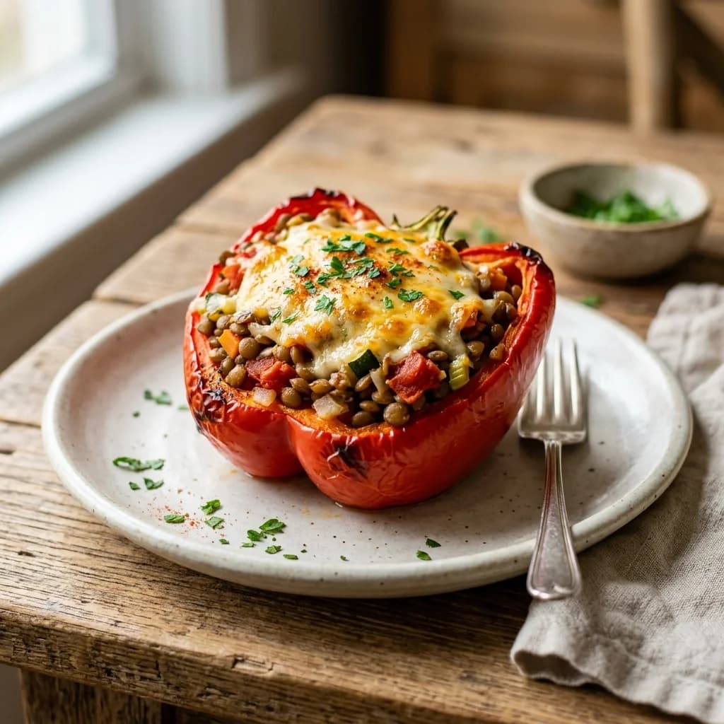 Cheesy Lentil Stuffed Peppers