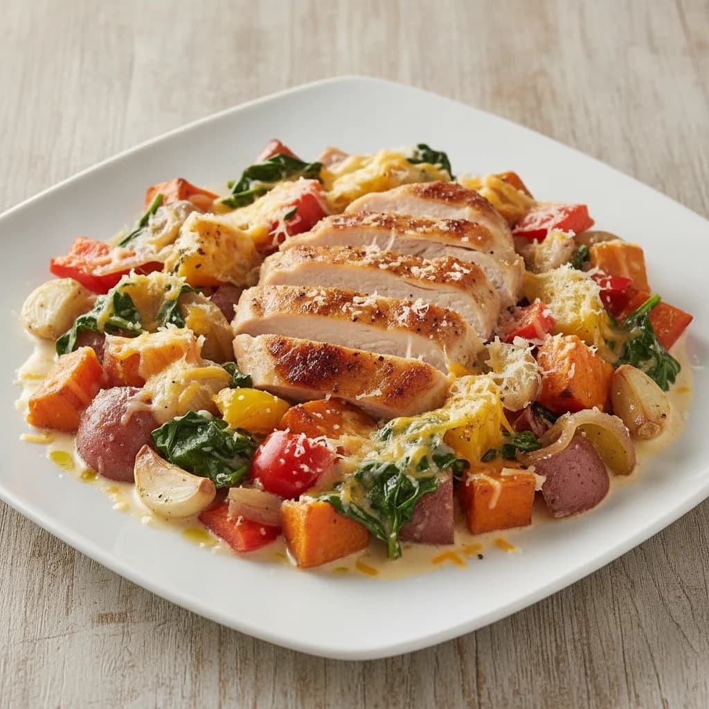 Creamy Roasted Chicken and Root Vegetable Medley
