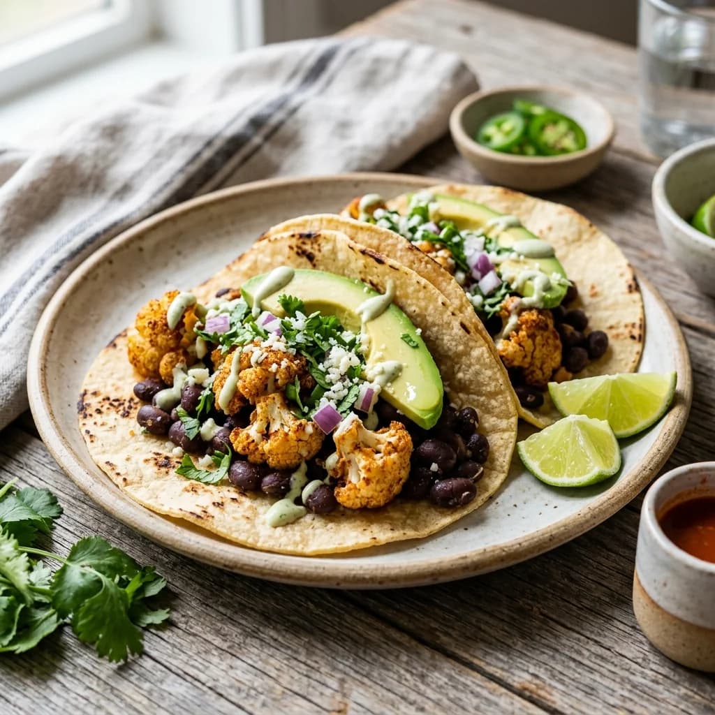 Crispy Cauliflower Black Bean Tacos
