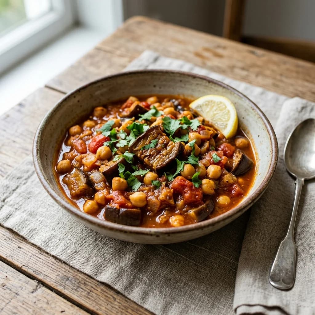 Eggplant Chickpea Harissa Stew