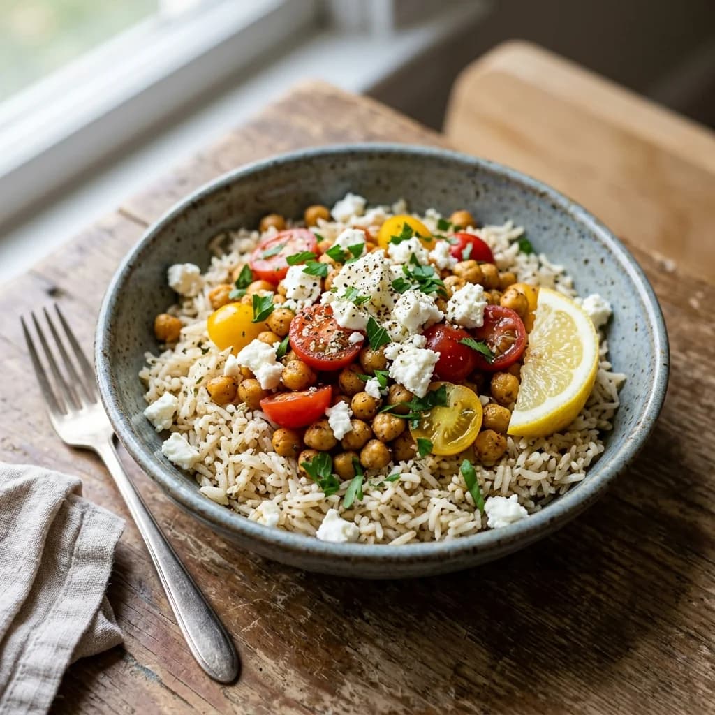 Feta Chickpea Tomato Rice Bowl