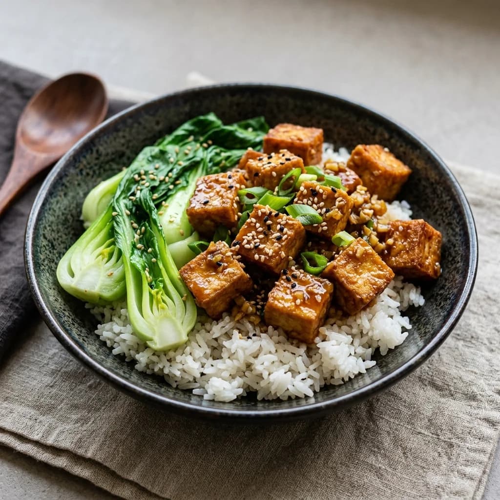 Ginger Tofu Bok Choy Rice Bowl