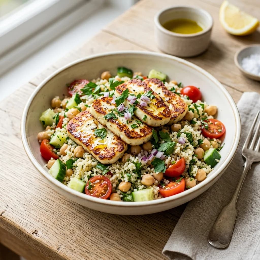 Halloumi Chickpea Couscous Bowl