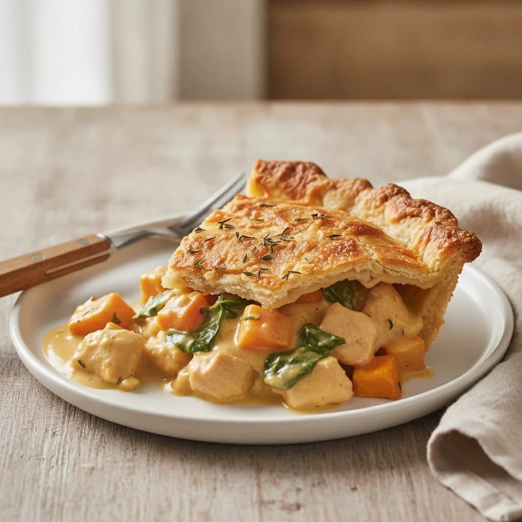 Hearty Chicken and Sweet Potato Pot Pie with Cheddar Thyme Crust