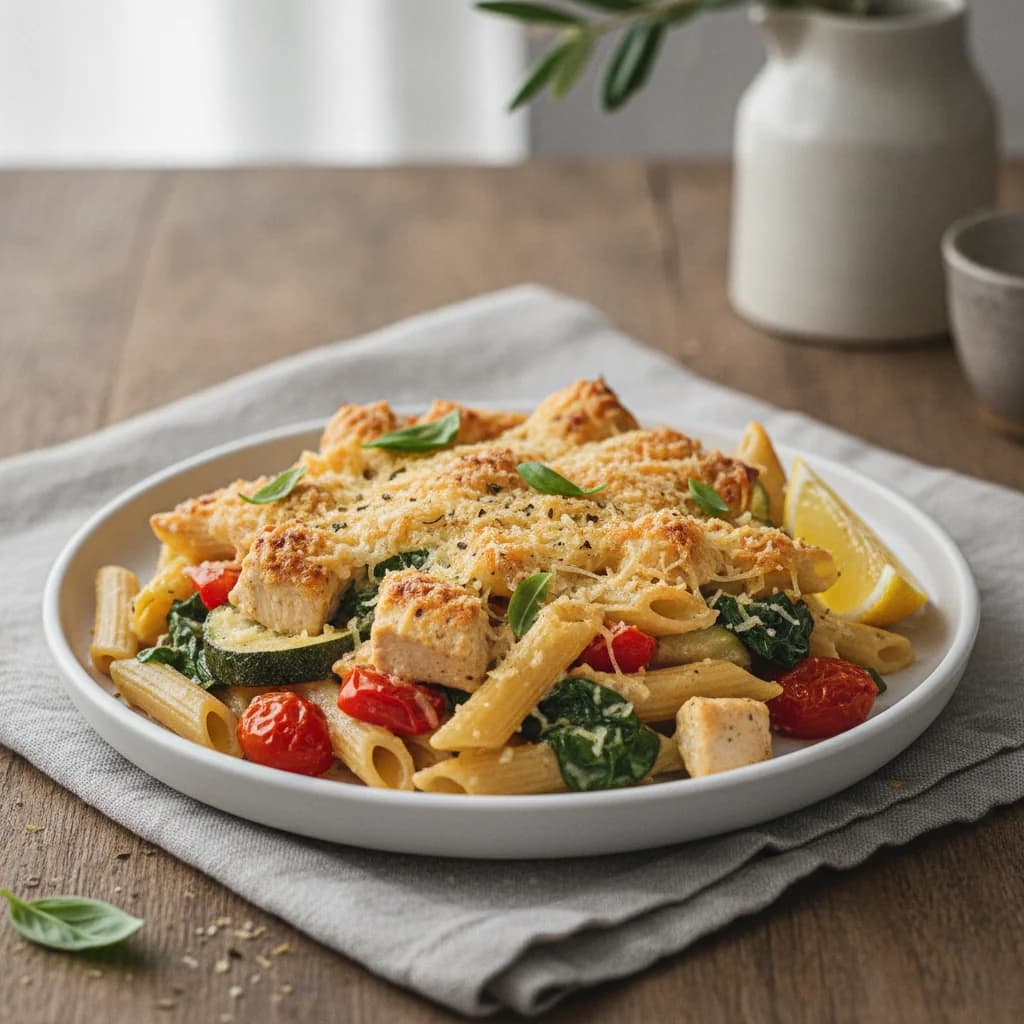 Mediterranean Chicken and Vegetable Pasta Bake