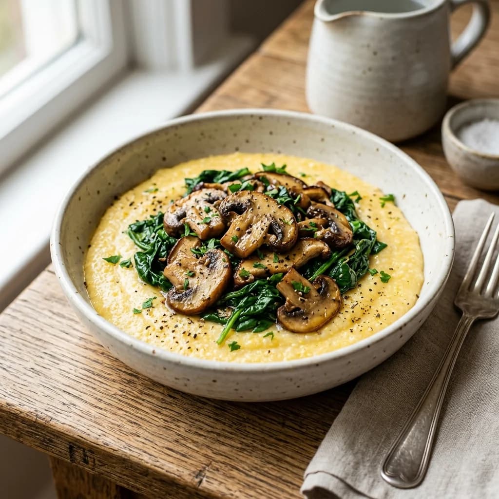 Mushroom Spinach Polenta Bowl