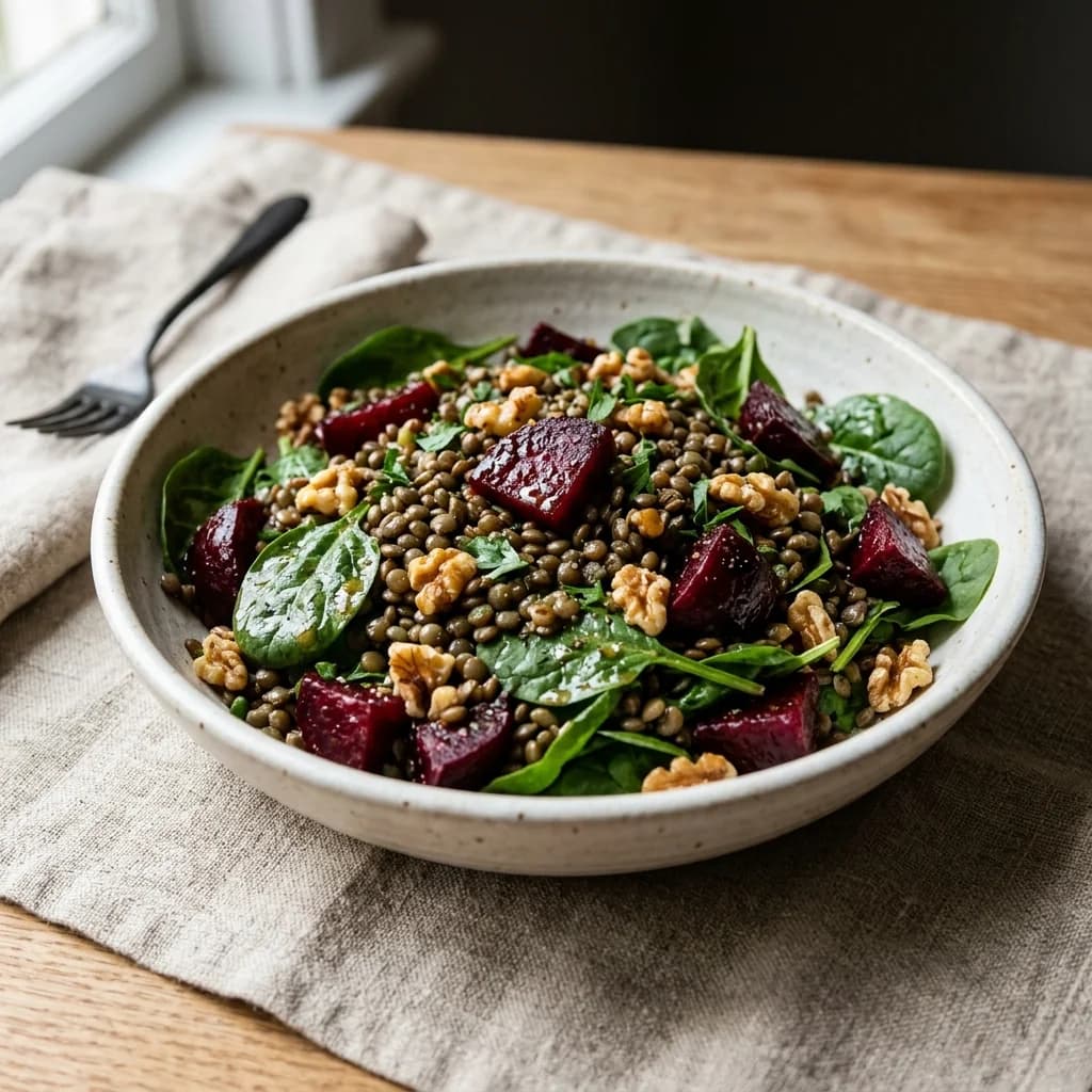 Roasted Beet Lentil Walnut Salad