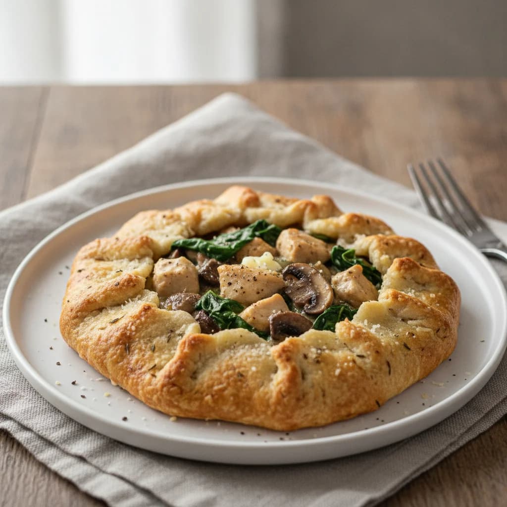 Rustic Chicken, Mushroom, and Spinach Galette with Parmesan Thyme Crust