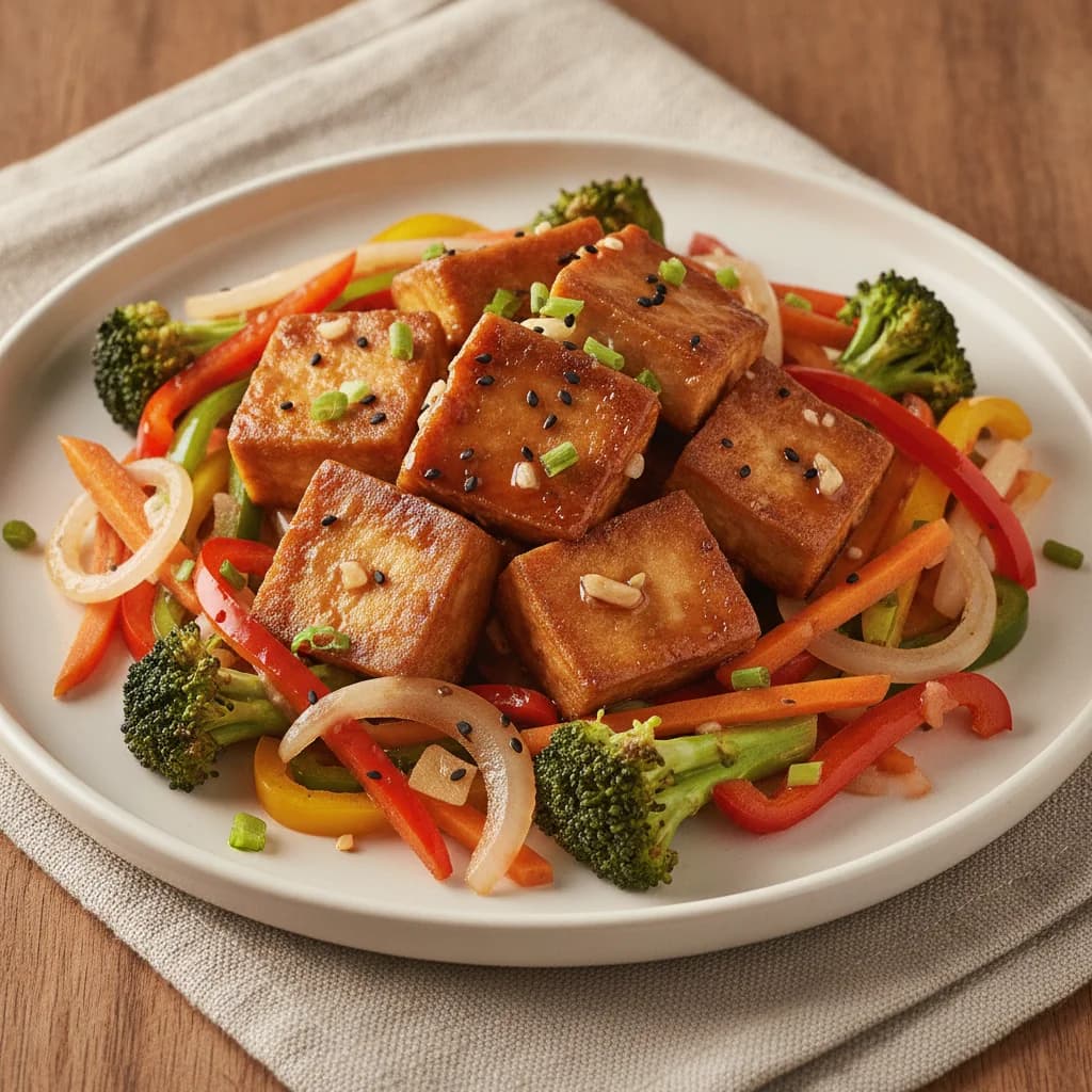 Savory Soy Glazed Tofu with Stir-fried Vegetables