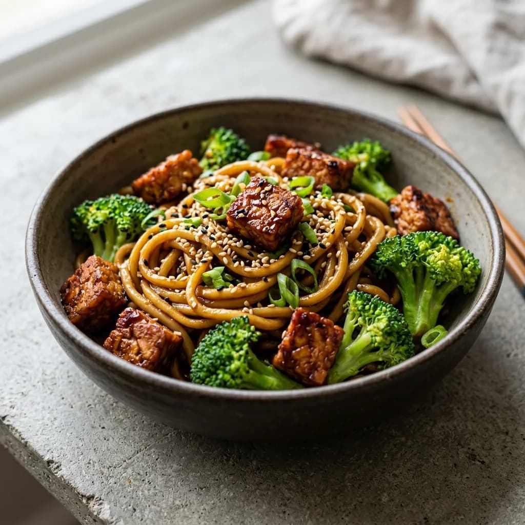Sesame Tempeh Broccoli Noodle Bowl
