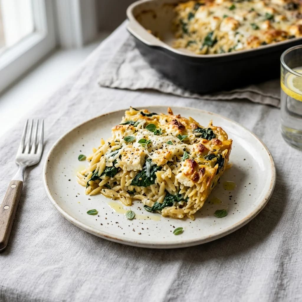 Spinach Feta Orzo Bake