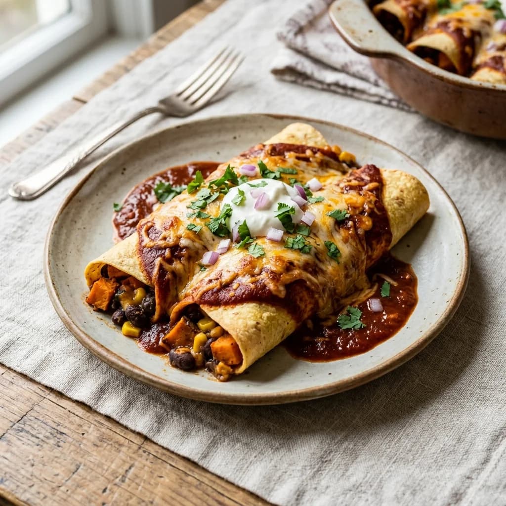 Sweet Potato Black Bean Cheese Enchiladas