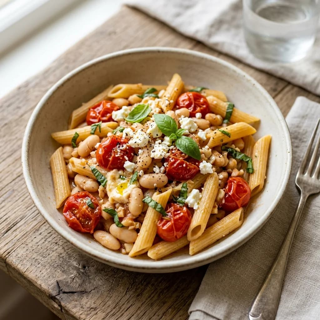 White Bean Tomato Feta Pasta